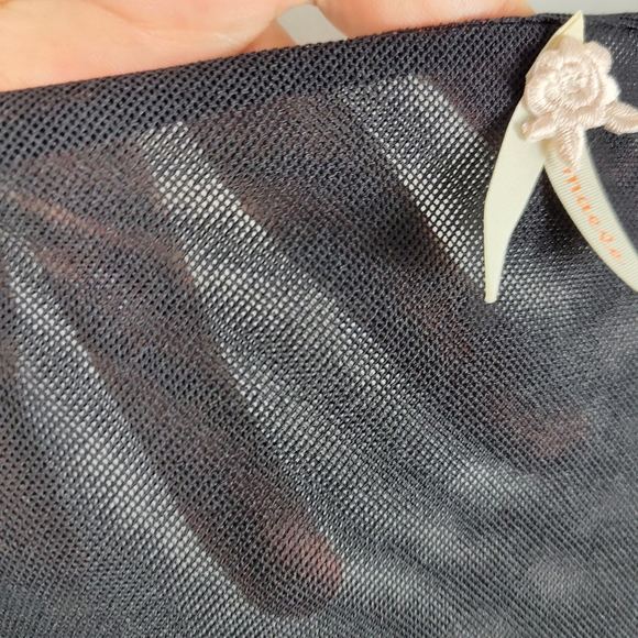 Maeve Y2K Sheer Nylon Mesh Belted Knot Front Long Sleeve Deep V Neck Blouse - Picture 6 of 8